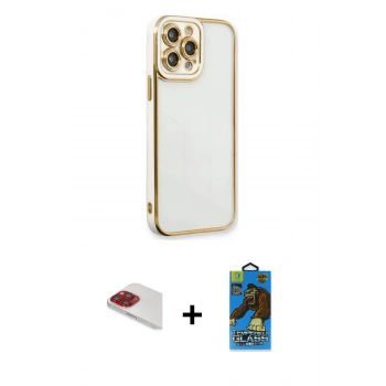 MARSİLYAN™- iPhone 13 Pro Max Kılıf Çekirdek Klasik Serisi - Siyah 18D Cam Ekran Koruyucu + Pers Alüminyum Kamera Lens - KI