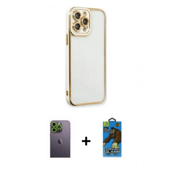 MARSİLYAN™- iPhone 13 Pro Max Kılıf Çekirdek Klasik Serisi - Siyah 18D Cam Ekran Koruyucu + Neon Fosforlu Kamera Lens - YL