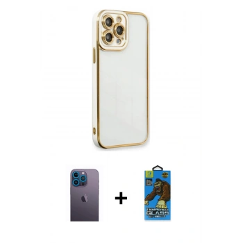 MARSİLYAN™- iPhone 13 Pro Max Kılıf Çekirdek Klasik Serisi - Siyah 18D Cam Ekran Koruyucu + Neon Fosforlu Kamera Lens - MI