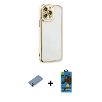 MARSİLYAN™- iPhone 13 Pro Max Kılıf Çekirdek Klasik Serisi - Siyah 18D Cam Ekran Koruyucu + Shine Kamera Lens Koruma Cam - PE