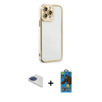 MARSİLYAN™- iPhone 13 Pro Max Kılıf Çekirdek Klasik Serisi - Siyah 18D Cam Ekran Koruyucu + Pers Alüminyum Kamera Lens - LT