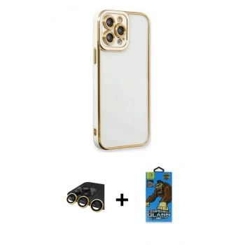MARSİLYAN™- iPhone 13 Pro Max Kılıf Çekirdek Klasik Serisi - Siyah 18D Cam Ekran Koruyucu + Raze Metal Kamera Lens - GD
