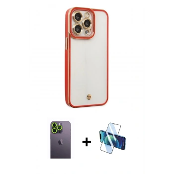 MARSİLYAN™- iPhone 13 Pro Max Kılıf Çekirdek Klasik Serisi - Siyah 3D Antistatik Cam Ekran Koruyucu + Neon Fosforlu Kamera Lens - YL