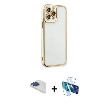 MARSİLYAN™- iPhone 13 Pro Max Kılıf Çekirdek Klasik Serisi - Siyah 3D Antistatik Cam Ekran Koruyucu + Pers Alüminyum Kamera Lens - LT