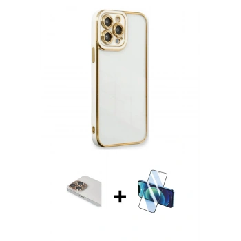 MARSİLYAN™- iPhone 13 Pro Max Kılıf Çekirdek Klasik Serisi - Siyah 3D Antistatik Cam Ekran Koruyucu + Pers Alüminyum Kamera Lens - GD