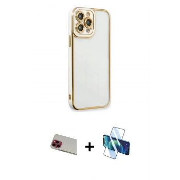 MARSİLYAN™- iPhone 13 Pro Max Kılıf Çekirdek Klasik Serisi - Siyah 3D Antistatik Cam Ekran Koruyucu + Rainbow Kamera Lens Koruma Cam - KI