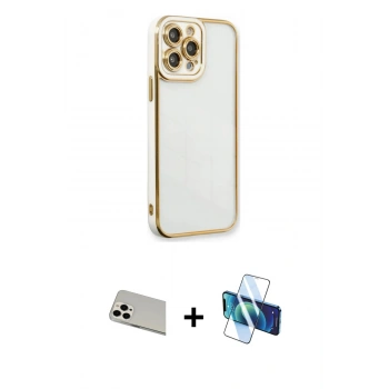 MARSİLYAN™- iPhone 13 Pro Max Kılıf Çekirdek Klasik Serisi - Siyah 3D Antistatik Cam Ekran Koruyucu + Rainbow Kamera Lens Koruma Cam - BZ