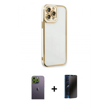 MARSİLYAN™- iPhone 13 Pro Max Kılıf Çekirdek Klasik Serisi - Siyah 3D Antistatik Hayalet Cam Ekran Koruyucu + Neon Fosforlu Kamera Lens - YL