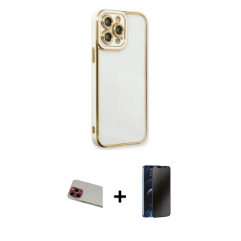 MARSİLYAN™- iPhone 13 Pro Max Kılıf Çekirdek Klasik Serisi - Siyah 3D Antistatik Hayalet Cam Ekran Koruyucu + Rainbow Kamera Lens Koruma Cam - KI