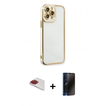 MARSİLYAN™- iPhone 13 Pro Max Kılıf Çekirdek Klasik Serisi - Siyah 3D Antistatik Hayalet Cam Ekran Koruyucu + Pers Alüminyum Kamera Lens - KI