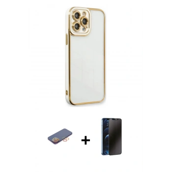 MARSİLYAN™- iPhone 13 Pro Max Kılıf Çekirdek Klasik Serisi - Siyah 3D Antistatik Hayalet Cam Ekran Koruyucu + Renkli Kamera Lens Koruma Cam - TU