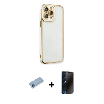 MARSİLYAN™- iPhone 13 Pro Max Kılıf Çekirdek Klasik Serisi - Siyah 3D Antistatik Hayalet Cam Ekran Koruyucu + Shine Kamera Lens Koruma Cam - MI