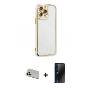 MARSİLYAN™- iPhone 13 Pro Max Kılıf Çekirdek Klasik Serisi - Siyah 3D Antistatik Hayalet Cam Ekran Koruyucu + Rainbow Kamera Lens Koruma Cam - REGD