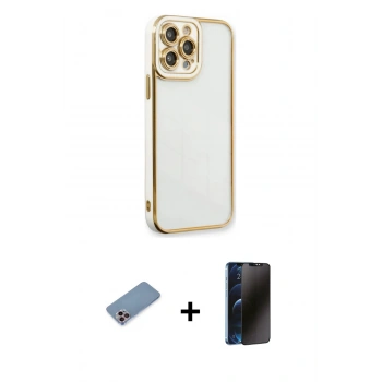 MARSİLYAN™- iPhone 13 Pro Max Kılıf Çekirdek Klasik Serisi - Siyah 3D Antistatik Hayalet Cam Ekran Koruyucu + Shine Kamera Lens Koruma Cam - PE