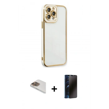 MARSİLYAN™- iPhone 13 Pro Max Kılıf Çekirdek Klasik Serisi - Siyah 3D Antistatik Hayalet Cam Ekran Koruyucu + Pers Alüminyum Kamera Lens - GD