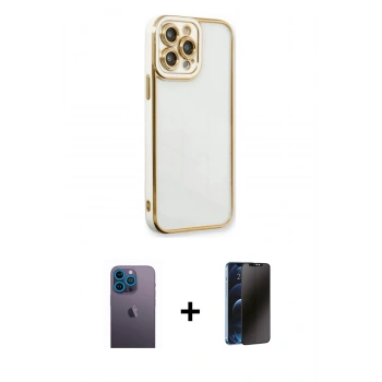 MARSİLYAN™- iPhone 13 Pro Max Kılıf Çekirdek Klasik Serisi - Siyah 3D Antistatik Hayalet Cam Ekran Koruyucu + Neon Fosforlu Kamera Lens - MI