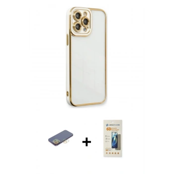 MARSİLYAN™- iPhone 13 Pro Max Kılıf Çekirdek Klasik Serisi - Siyah 6D Mat Seramik Hayalet Nano Ekran Koruyucu + Renkli Kamera Lens Koruma Cam - SI