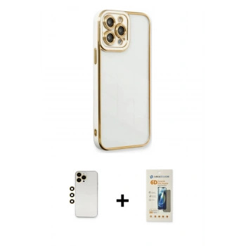 MARSİLYAN™- iPhone 13 Pro Max Kılıf Çekirdek Klasik Serisi - Siyah 6D Mat Seramik Hayalet Nano Ekran Koruyucu + Shine Kamera Lens - GD