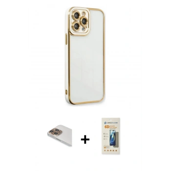 MARSİLYAN™- iPhone 13 Pro Max Kılıf Çekirdek Klasik Serisi - Siyah 6D Mat Seramik Hayalet Nano Ekran Koruyucu + Pers Alüminyum Kamera Lens - GD