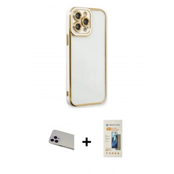 MARSİLYAN™- iPhone 13 Pro Max Kılıf Çekirdek Klasik Serisi - Siyah 6D Mat Seramik Hayalet Nano Ekran Koruyucu + Rainbow Kamera Lens Koruma Cam - MR