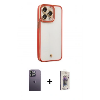 MARSİLYAN™- iPhone 13 Pro Max Kılıf Çekirdek Klasik Serisi - Siyah Bilvis 3D Cam Ekran Koruyucu + Neon Fosforlu Kamera Lens - BZ