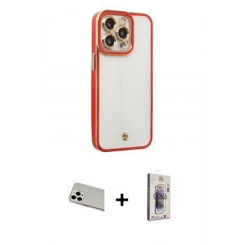 MARSİLYAN™- iPhone 13 Pro Max Kılıf Çekirdek Klasik Serisi - Siyah Bilvis 3D Cam Ekran Koruyucu + Rainbow Kamera Lens Koruma Cam - BZ