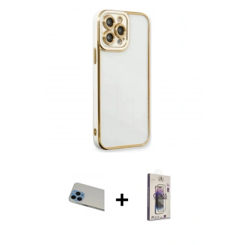 MARSİLYAN™- iPhone 13 Pro Max Kılıf Çekirdek Klasik Serisi - Siyah Bilvis 3D Cam Ekran Koruyucu + Rainbow Kamera Lens Koruma Cam - MI