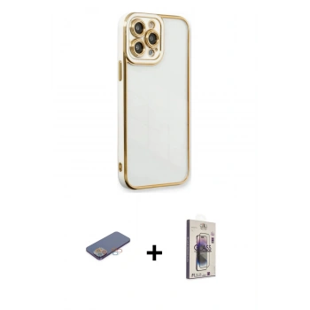 MARSİLYAN™- iPhone 13 Pro Max Kılıf Çekirdek Klasik Serisi - Siyah Bilvis 3D Cam Ekran Koruyucu + Renkli Kamera Lens Koruma Cam - PE