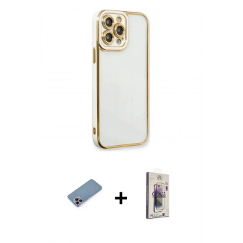 MARSİLYAN™- iPhone 13 Pro Max Kılıf Çekirdek Klasik Serisi - Siyah Bilvis 3D Cam Ekran Koruyucu + Shine Kamera Lens Koruma Cam - PE