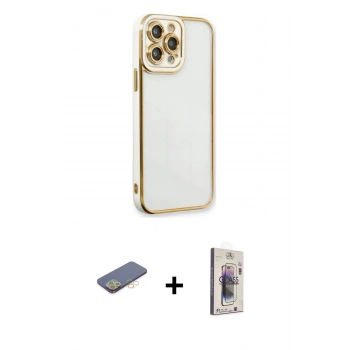MARSİLYAN™- iPhone 13 Pro Max Kılıf Çekirdek Klasik Serisi - Siyah Bilvis 3D Cam Ekran Koruyucu + Renkli Kamera Lens Koruma Cam - SI