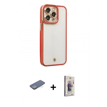 MARSİLYAN™- iPhone 13 Pro Max Kılıf Çekirdek Klasik Serisi - Siyah Bilvis 3D Cam Ekran Koruyucu + Renkli Kamera Lens Koruma Cam - YL