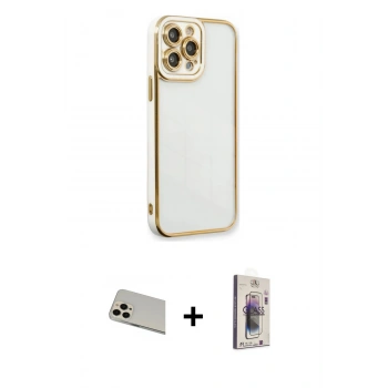 MARSİLYAN™- iPhone 13 Pro Max Kılıf Çekirdek Klasik Serisi - Siyah Bilvis 3D Cam Ekran Koruyucu + Rainbow Kamera Lens Koruma Cam - REGD