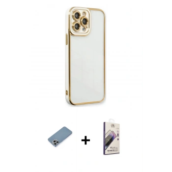 MARSİLYAN™- iPhone 13 Pro Max Kılıf Çekirdek Klasik Serisi - Siyah Bilvis 3D Mat Cam Ekran Koruyucu + Shine Kamera Lens Koruma Cam - GI