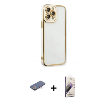 MARSİLYAN™- iPhone 13 Pro Max Kılıf Çekirdek Klasik Serisi - Siyah Bilvis 3D Mat Cam Ekran Koruyucu + Renkli Kamera Lens Koruma Cam - MI