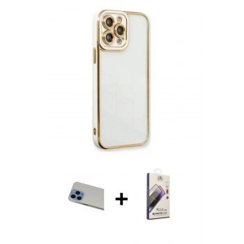MARSİLYAN™- iPhone 13 Pro Max Kılıf Çekirdek Klasik Serisi - Siyah Bilvis 3D Mat Cam Ekran Koruyucu + Rainbow Kamera Lens Koruma Cam - MI