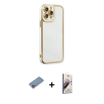 MARSİLYAN™- iPhone 13 Pro Max Kılıf Çekirdek Klasik Serisi - Siyah Bilvis 3D Mat Cam Ekran Koruyucu + Shine Kamera Lens Koruma Cam - PE