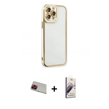 MARSİLYAN™- iPhone 13 Pro Max Kılıf Çekirdek Klasik Serisi - Siyah Bilvis 3D Mat Cam Ekran Koruyucu + Rainbow Kamera Lens Koruma Cam - KI