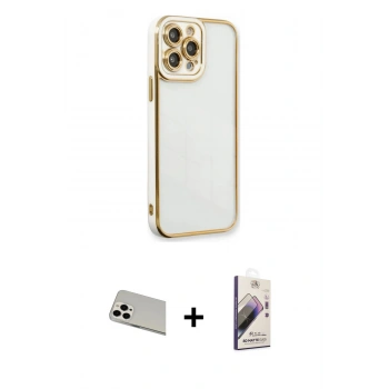 MARSİLYAN™- iPhone 13 Pro Max Kılıf Çekirdek Klasik Serisi - Siyah Bilvis 3D Mat Cam Ekran Koruyucu + Rainbow Kamera Lens Koruma Cam - BZ