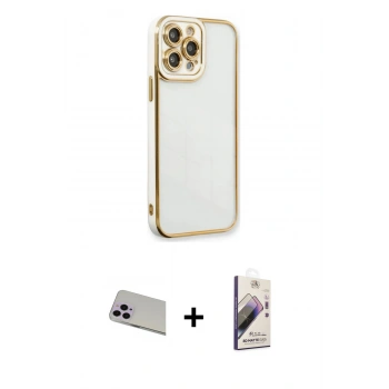 MARSİLYAN™- iPhone 13 Pro Max Kılıf Çekirdek Klasik Serisi - Siyah Bilvis 3D Mat Cam Ekran Koruyucu + Rainbow Kamera Lens Koruma Cam - MR