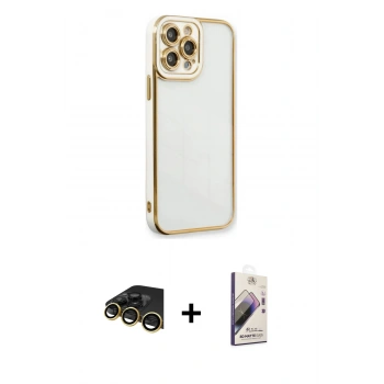 MARSİLYAN™- iPhone 13 Pro Max Kılıf Çekirdek Klasik Serisi - Siyah Bilvis 3D Mat Cam Ekran Koruyucu + Raze Metal Kamera Lens - GD