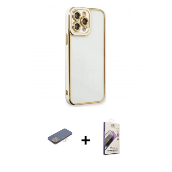 MARSİLYAN™- iPhone 13 Pro Max Kılıf Çekirdek Klasik Serisi - Siyah Bilvis 3D Mat Cam Ekran Koruyucu + Renkli Kamera Lens Koruma Cam - SI
