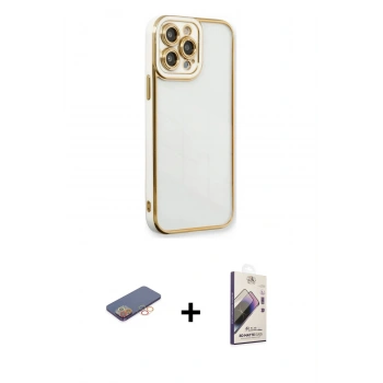 MARSİLYAN™- iPhone 13 Pro Max Kılıf Çekirdek Klasik Serisi - Siyah Bilvis 3D Mat Cam Ekran Koruyucu + Renkli Kamera Lens Koruma Cam - TU