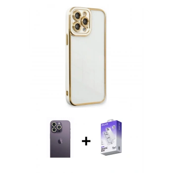 MARSİLYAN™- iPhone 13 Pro Max Kılıf Çekirdek Klasik Serisi - Siyah Bilvis 5in1 3D Magic Cam Ekran Koruyucu + Neon Fosforlu Kamera Lens - BZ