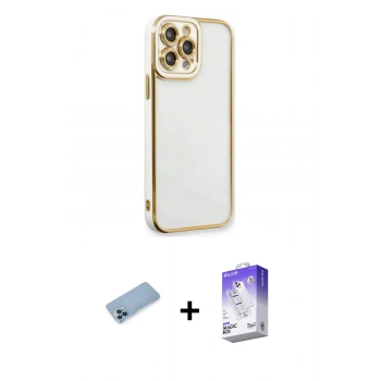 MARSİLYAN™- iPhone 13 Pro Max Kılıf Çekirdek Klasik Serisi - Siyah Bilvis 5in1 3D Magic Cam Ekran Koruyucu + Shine Kamera Lens Koruma Cam - MI