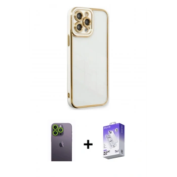 MARSİLYAN™- iPhone 13 Pro Max Kılıf Çekirdek Klasik Serisi - Siyah Bilvis 5in1 3D Magic Cam Ekran Koruyucu + Neon Fosforlu Kamera Lens - YL