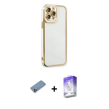 MARSİLYAN™- iPhone 13 Pro Max Kılıf Çekirdek Klasik Serisi - Siyah Bilvis 5in1 3D Magic Cam Ekran Koruyucu + Shine Kamera Lens Koruma Cam - PE