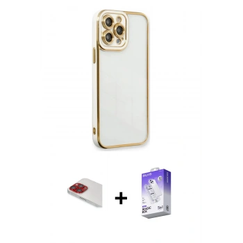 MARSİLYAN™- iPhone 13 Pro Max Kılıf Çekirdek Klasik Serisi - Siyah Bilvis 5in1 3D Magic Cam Ekran Koruyucu + Pers Alüminyum Kamera Lens - KI
