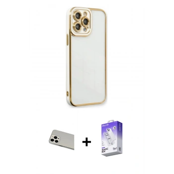 MARSİLYAN™- iPhone 13 Pro Max Kılıf Çekirdek Klasik Serisi - Siyah Bilvis 5in1 3D Magic Cam Ekran Koruyucu + Rainbow Kamera Lens Koruma Cam - BZ