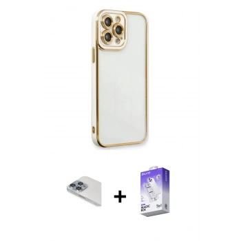 MARSİLYAN™- iPhone 13 Pro Max Kılıf Çekirdek Klasik Serisi - Siyah Bilvis 5in1 3D Magic Cam Ekran Koruyucu + Pers Alüminyum Kamera Lens - SABE