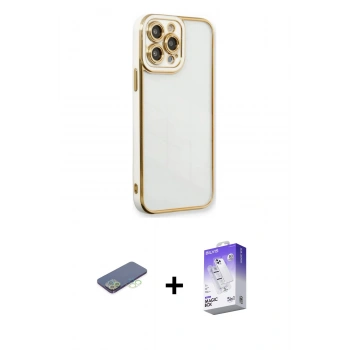 MARSİLYAN™- iPhone 13 Pro Max Kılıf Çekirdek Klasik Serisi - Siyah Bilvis 5in1 3D Magic Cam Ekran Koruyucu + Renkli Kamera Lens Koruma Cam - YL